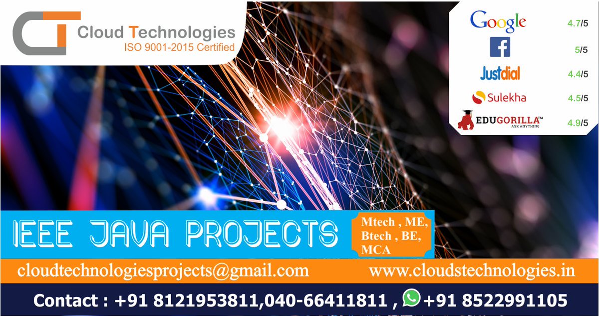 cloudtechpro's tweet image. 👉 "Introducing IEEE Java Projects"
Cloud Technologies offers learners effective training and real-life practice on projects.
Mobile: +91 8121953811,
Whatsapp: +91 8522991105,
Website Link: cloudstechnologies.in
#IEEEjavaprojects #btechmajorprojects #btechminiprojects