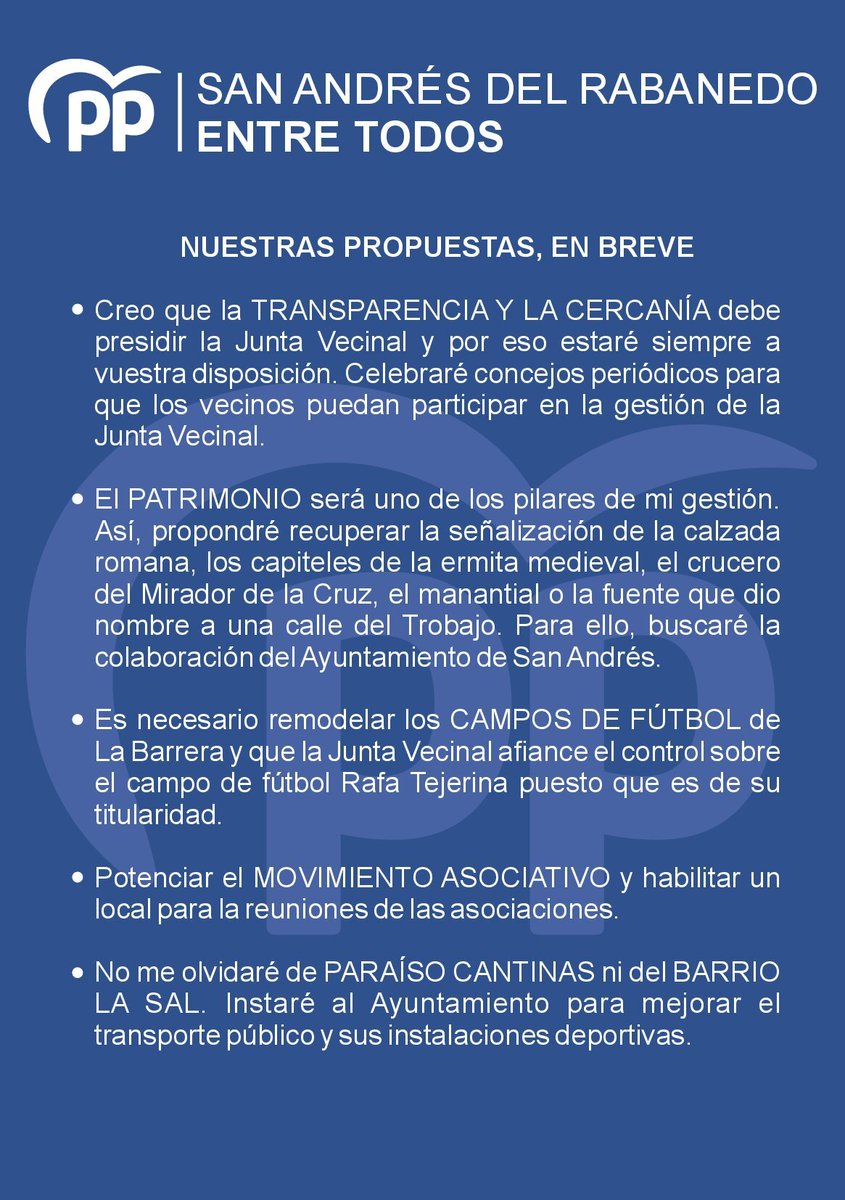 👉Este es el programa de <a href="/PPRabanedo/">PP San Andres del Rabanedo</a> para ganar las elecciones del #28M en Trobajo del Camino con <a href="/rosa20101969/">Rosa carballo</a> y Mita #EntreTodos No son promesas para incumplir, son premisas para gobernar con eficacia.
#VotaPP #VotaNoelia