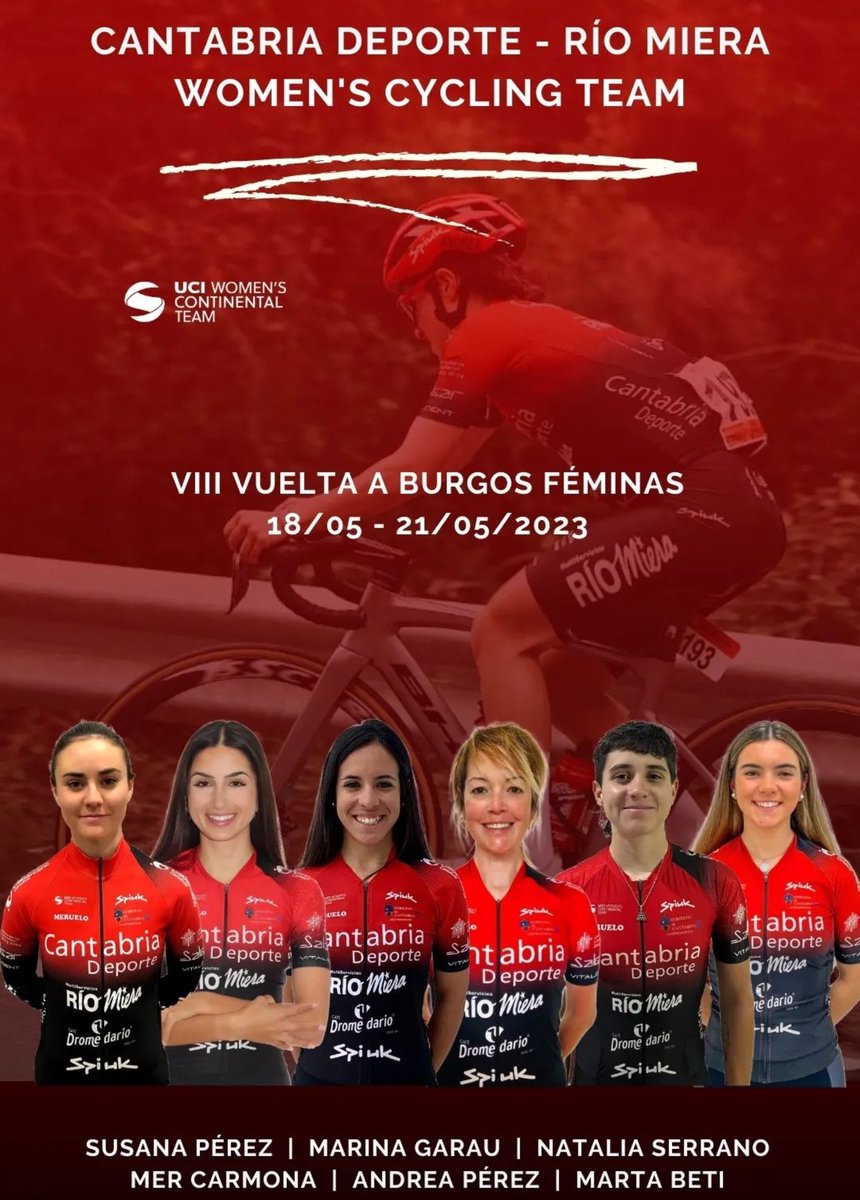 ✅️ Confirmada la alineación de <a href="/CCMERUELO/">Cantabria Deporte - Río Miera</a> para la <a href="/VueltaBurgos/">Vuelta a Burgos</a> 

➡️ <a href="/susana_peerezz/">Susana Perez conejero</a> 
➡️ <a href="/marinagarau_/">Marina Garau</a> 
➡️ Natalia Serrano
➡️ Mer Carmona 
➡️ Andrea Pérez 
➡️ Marta Betí

#EsenciaCiclista #RioMiera