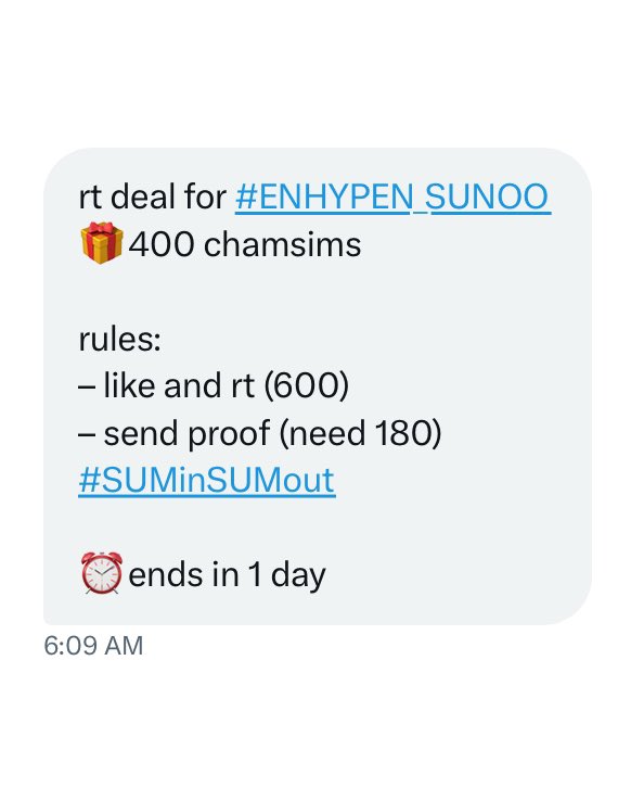 sunoofullife's tweet photo. rt deal for #ENHYPEN_SUNOO 
🎁400 ruby chamsims ❤️

rules:
– like and rt (600)
– send proof (need 180)
#SUMinSUMout (use this hashtag when dropping proofs)
@SUMinSUMout 

⏰ends in 1 day

#SUNOO #ENHYPEN #선우 #김선우 #엔하이픈_선우 #엔하이픈 #DARKBLOOD #ENFuelUp #ENVOOSTERS https://t.co/AbQe6JYXGu