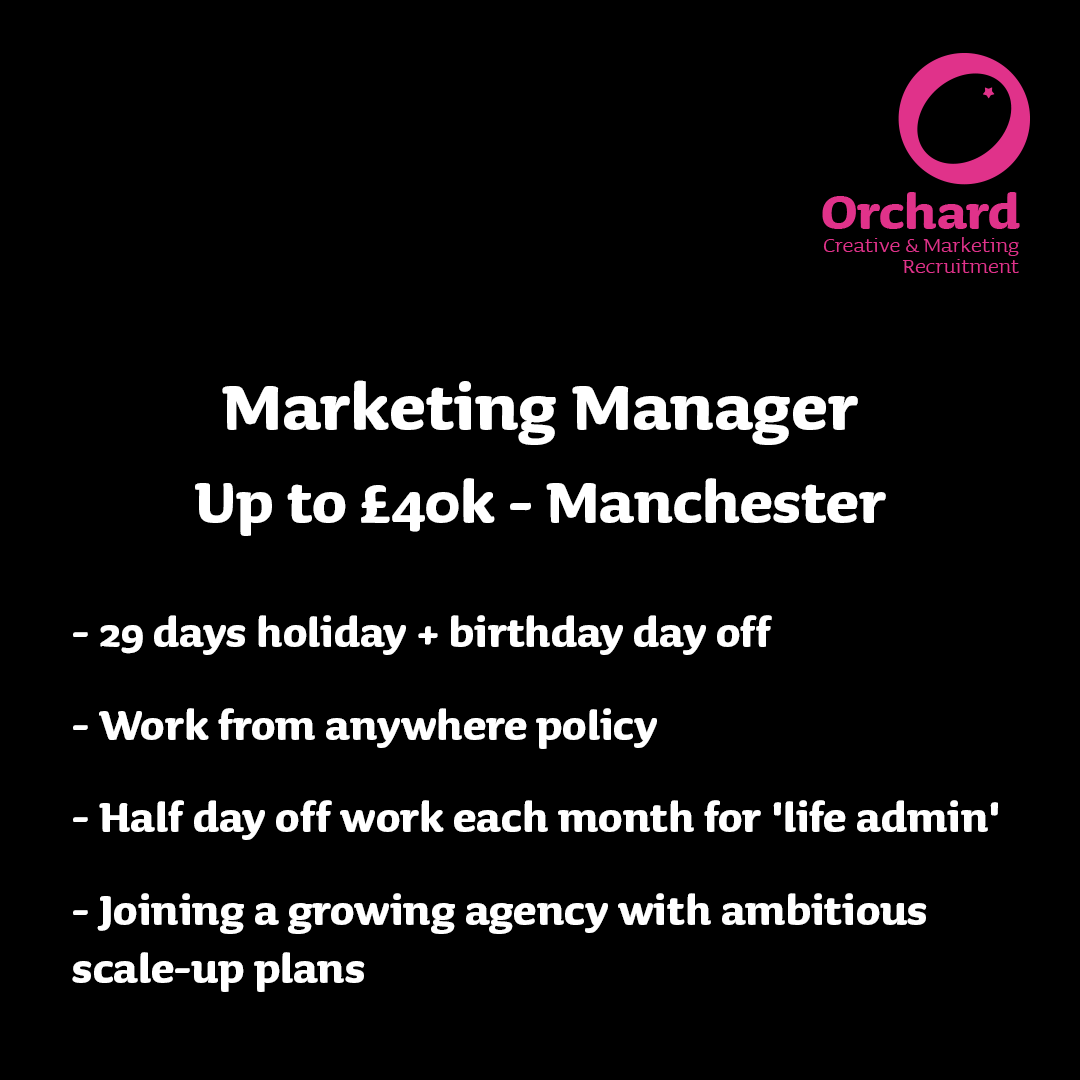 🚨 New role! 🚨 linktr.ee/orchardmanches… 🤩 Marketing Manager~ Up to £40k ~ Remote 🤩 ✅ 29 days holiday + birthday day off ✅ Work from anywhere policy To find out more, give us a call on 0161 455 0055 ☎️ Or, follow the link above to apply! 👆 #HIRINGNOW #marketingjobs