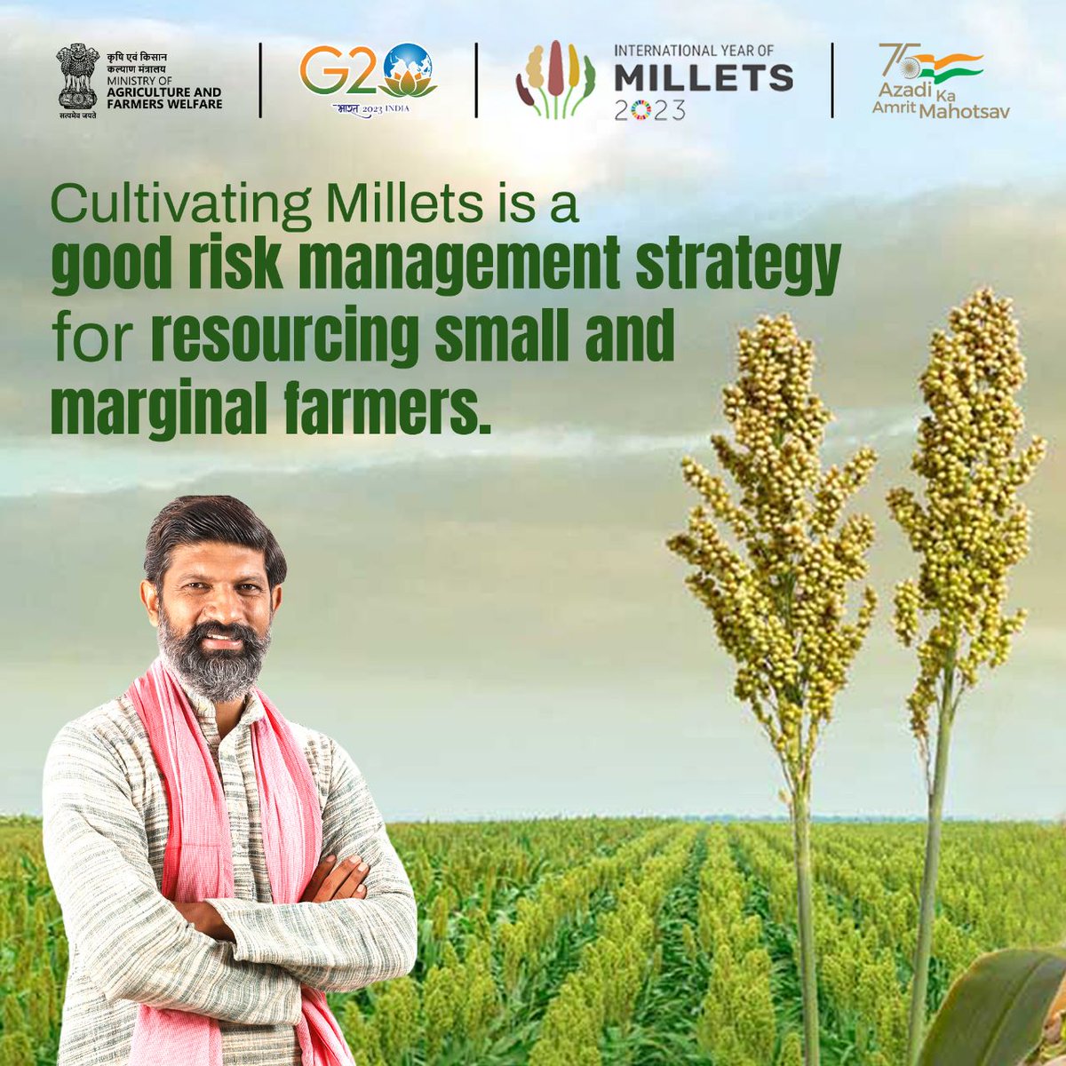 Millet cultivation can serve as an effective risk management strategy for small and marginal farmers, providing them with a reliable source of resources.
#ShreeAnna #IYM2023