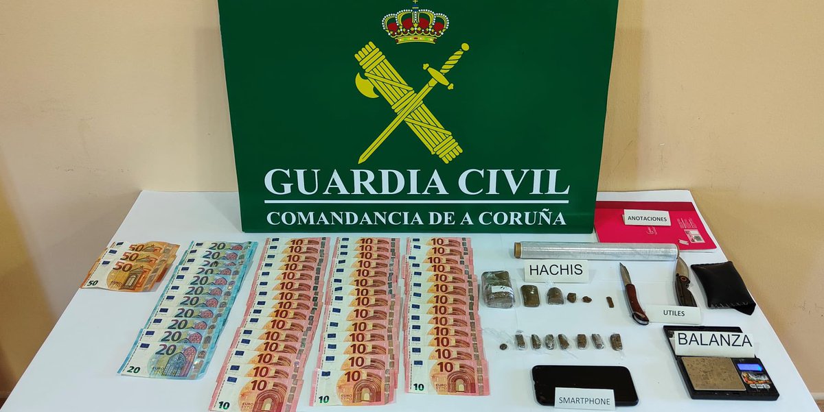 GCivilCoruna's tweet image. Guardia Civil de #Boiro  detuvo en #Rianxo a un vecino por un delito  contra la salud pública.

➡️ Se le incautó 325 dosis  de polen de hachis

➡️ 790 €  fruto de ventas realizadas

➡️ Diferentes útiles para su pesaje y manipulación

#ServiryProteger #OrdenyLey #GuardiaCivil