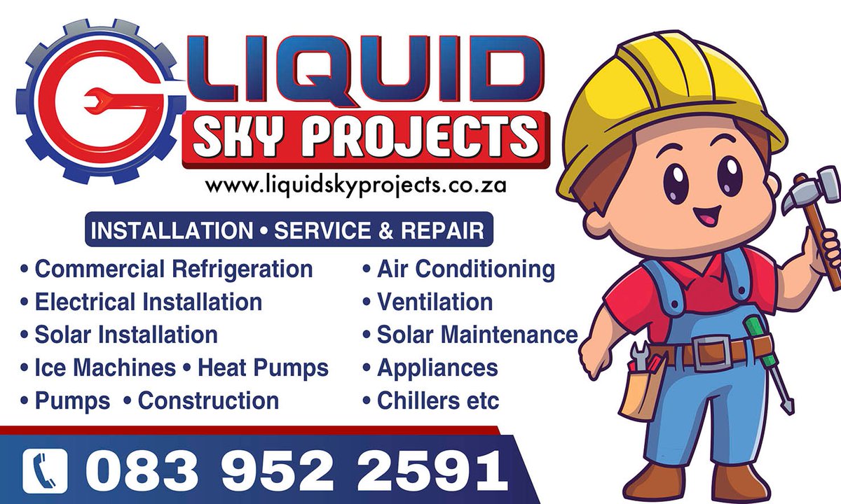 Refrigeration, Air conditioning, Solar installations, and Appliances repairs get in touch with Liquid Sky Projects. Based in Johannesburg #Refrigerator #airconditioning #solarinstallations #appliancerepairs