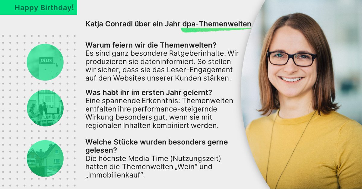 dpa_produkte's tweet image. 💡 Spargel, Geldanlage, Mietrecht: Wie können Verlage mit Ratgebertexten ihre Online-Performance steigern?

🎉 Zum einjährigen Geburtstag der @dpa-Themenwelten gibt&apos;s alle Details in unserem Innovationsblog: dpaq.de/cYuC0

#dpaInnovation #performingcontent