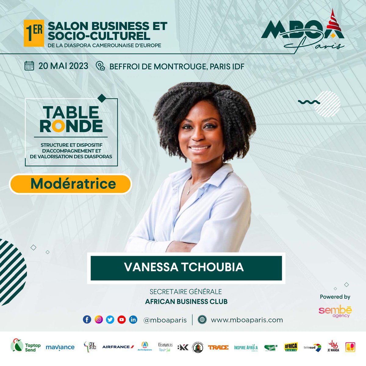 MboaParis's tweet image. #mboaparis2023
📍Vanessa Tchoubia interviendra comme modératrice sur les sujets de Structure et dispositif d&apos;accompagnement et de valorisation des diasporas.
#vanessatchoubia #entrepreneuriat #inspirationaltalk #cameroun #diasporacamerounaise