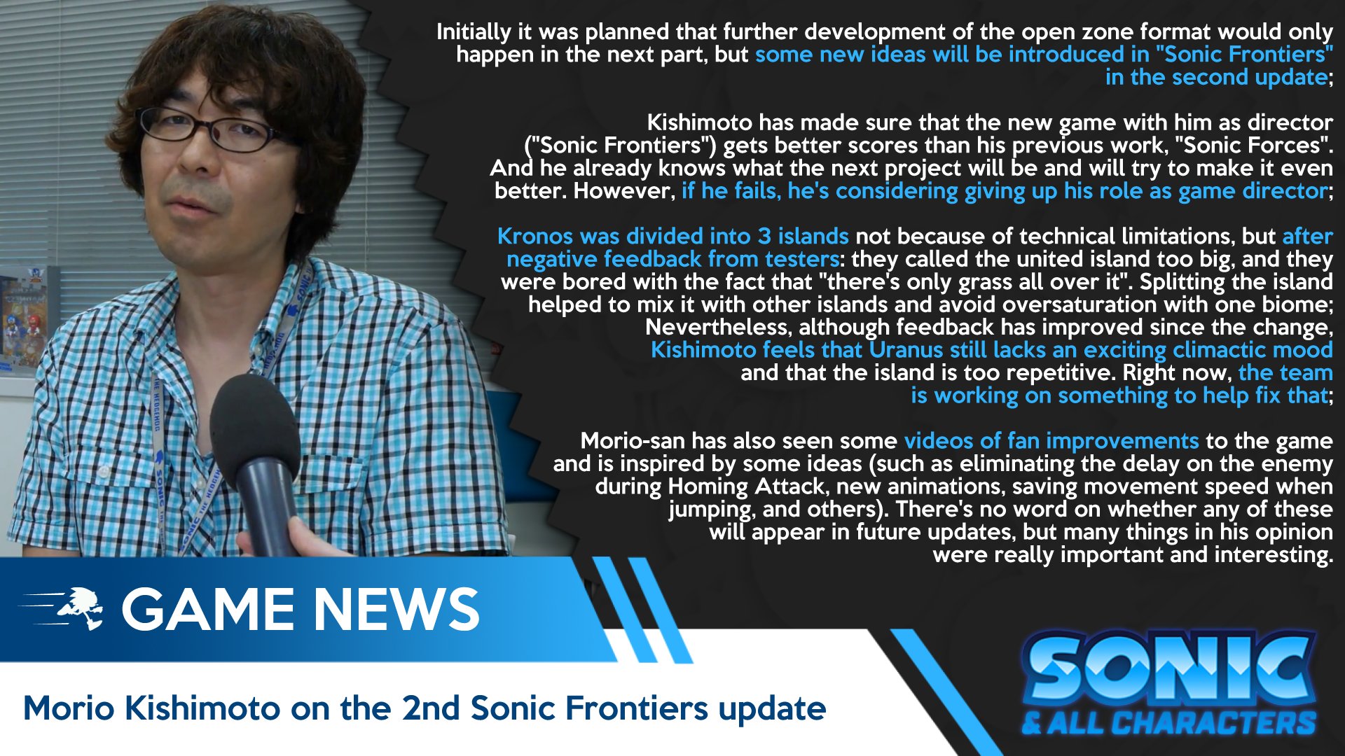 Kishimoto Talks Sonic Frontiers 2, Critic & User Metacritic Scores,  Frontiers 1 Was Global Playtest! 