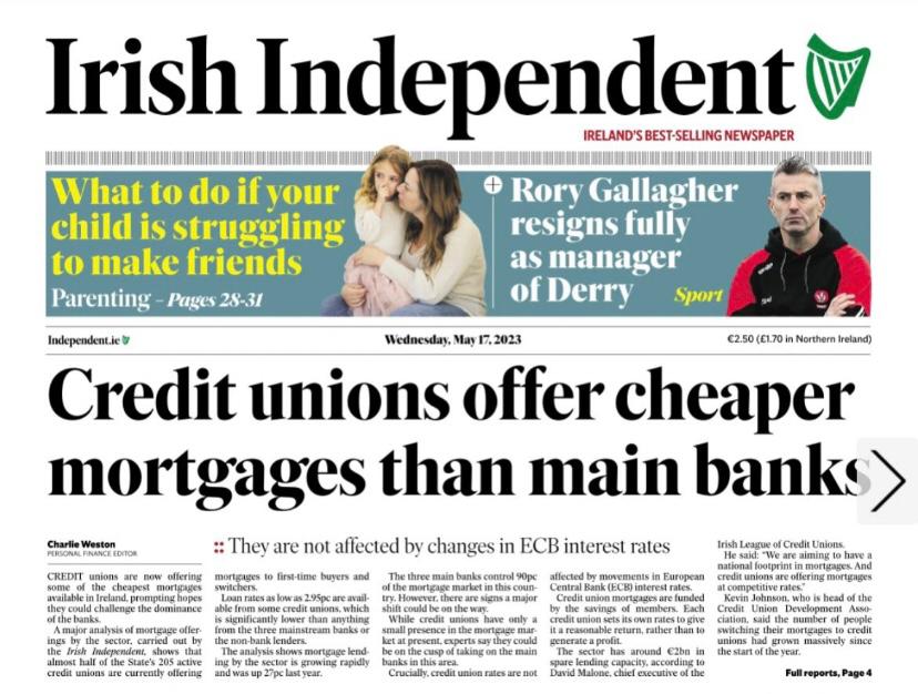 Super article in the Irish Independent! Our member-owned credit unions are ramping up their mortgage lending, broadening their offerings, and challenging the dominance of traditional banks 🏡🚀🌍