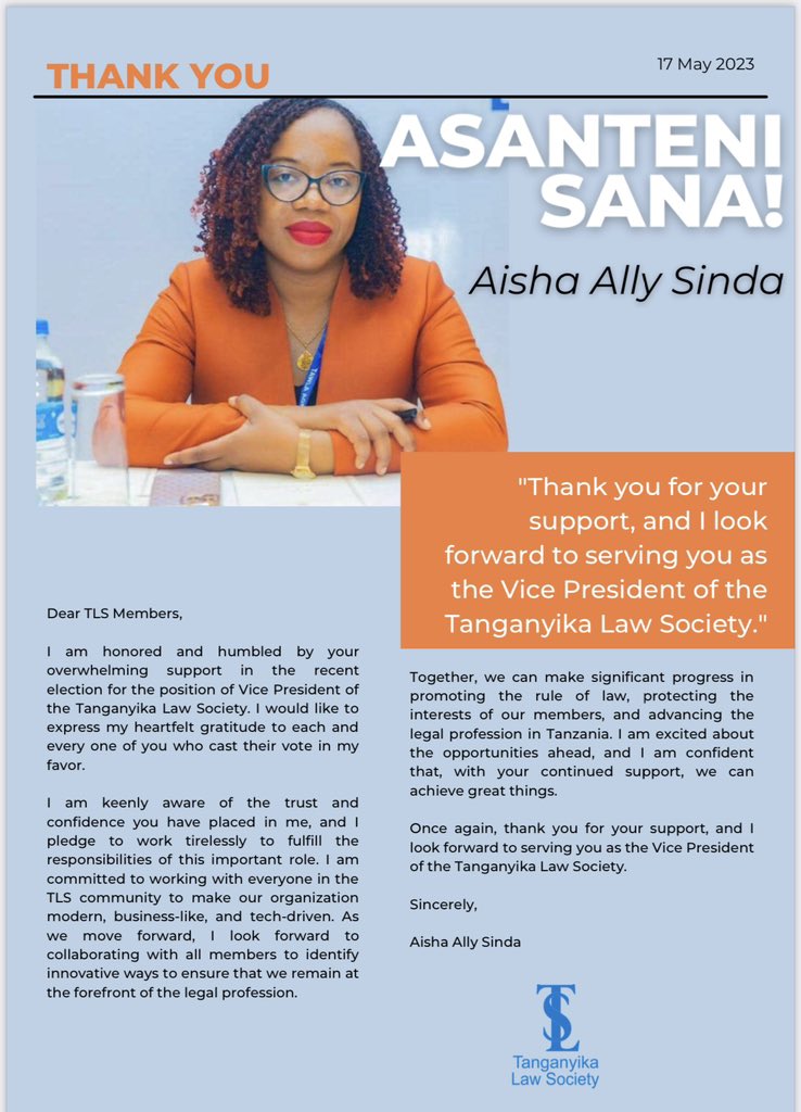 Asante sana wanachama wote wa <a href="/TanganyikaLaw/">Tanganyika Law Society(TLS)</a>