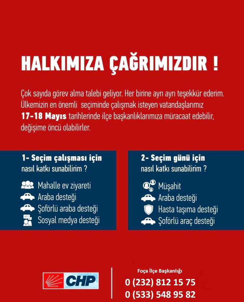 Seçim çalışmasında ve seçim gününde görev almak isteyen vatandaşlarımız İlçe Başkanlığımıza başvuruda bulunabilir. 📢