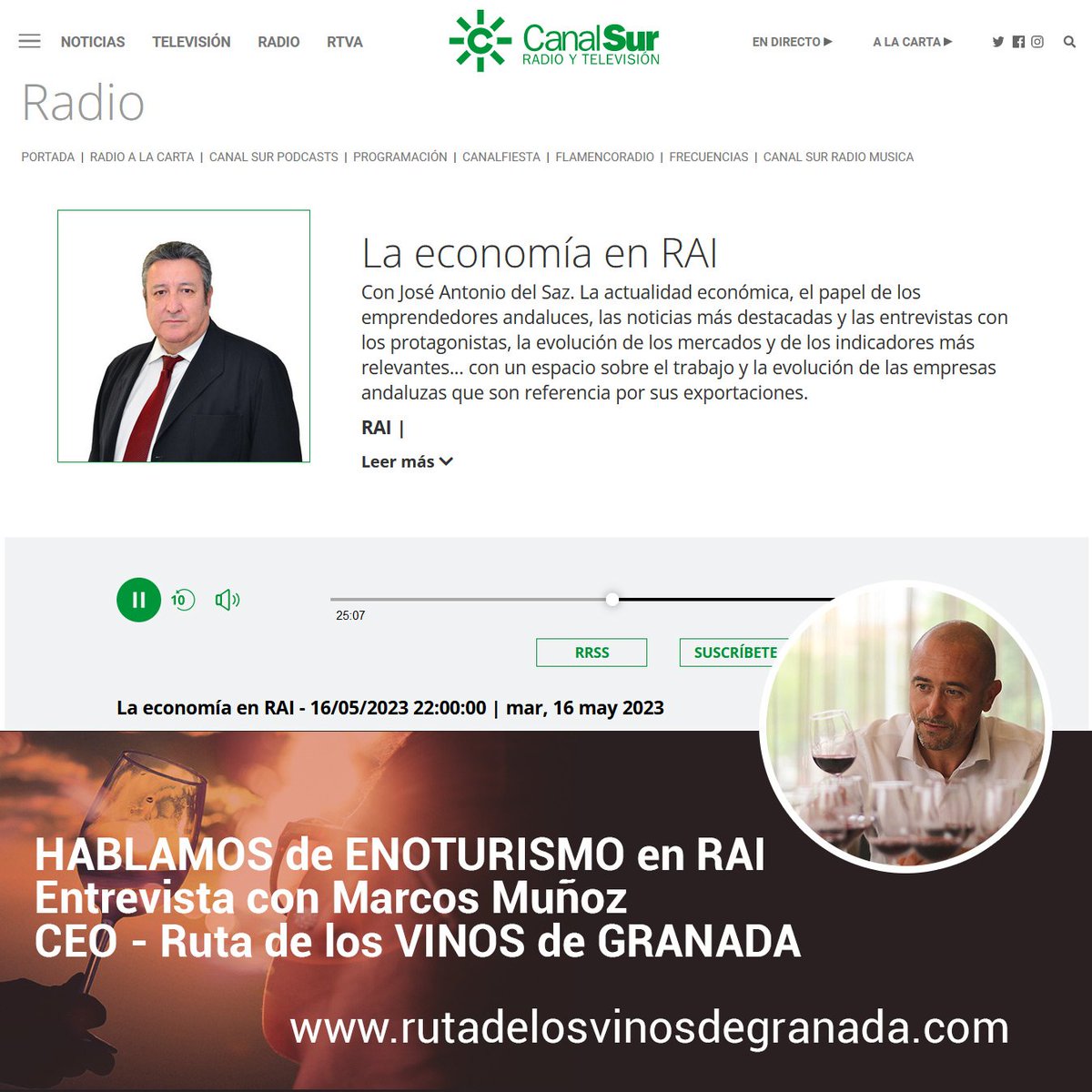 Entramos en antena para hablar en <a href="/RadioAndalucia/">Radio Andalucia</a>, en el programa de economía de José Antonio del Saz, sobre el enoturismo en Granada y sus múltiples repercusiones sociales y económicas.
#enoturismo #Granada #Economia <a href="/CanalSurRadio/">Canal Sur Radio</a>
canalsur.es/radio/programa…