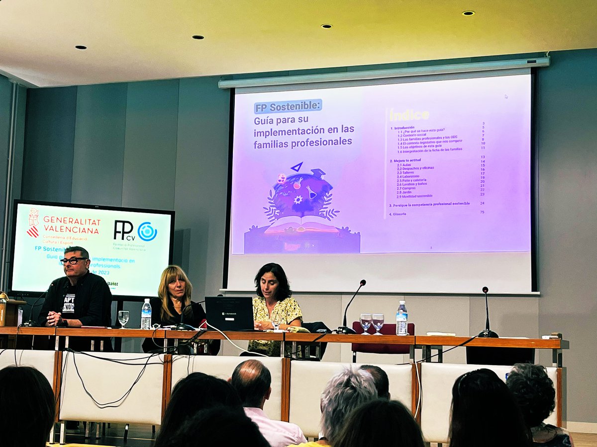 FolGuillermo's tweet photo. Hoy podemos asistir a la presentación de la #fpsosteniblegva para implementar la FP sostenible de manera transversal en todas las familias profesionales. Más que necesaria para los profesionales del futuro y nuestro medio ambiente! Gran trabajo! #dgfpiere #FPvalenciana https://t.co/cOonCF6gb7