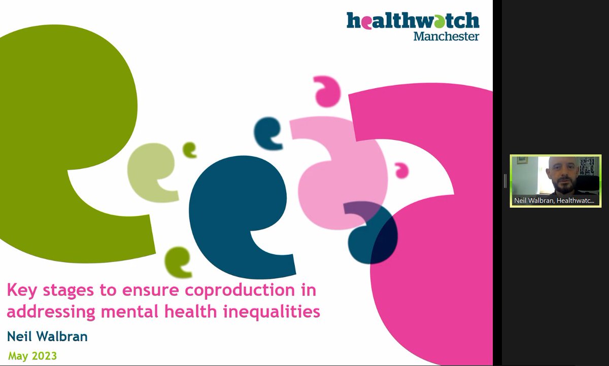 Great presentation by Neil at @HealthWatchMcr on ensuring coproduction in addressing #mentalhealth inequalities at the #APPTS special interest day today