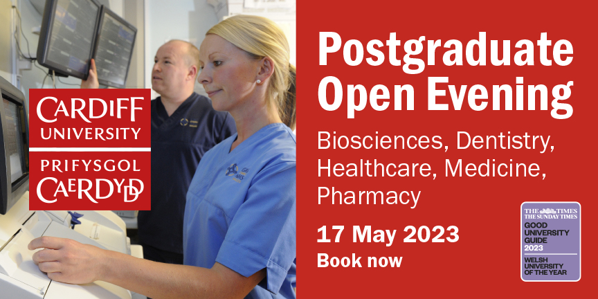 Drop in anytime between 4pm and 7pm today for our Postgraduate Open Evening to discover how you can progress your career in medicine 🩺

Book your place: cardiff.ac.uk/study/postgrad…