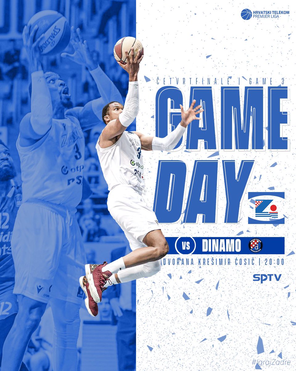 ⚪️ DANAS IGRA ZADAR! 🔵 

🆚 <a href="/kkdinamo/">Košarkaški klub Dinamo Zagreb</a> 
🏆 HT Premijer liga - Četvrtfinale | Game 3
🕗 20:00 📍Dvorana Krešimir Ćosić
🖥️ Sportska televizija

🎟️ Ulaznice u prodaji na entrio.hr, Entrio prodajnim mjestima i na blagajni dvorane Krešimir Ćosić!

#IgrajZadre #KaoNekad