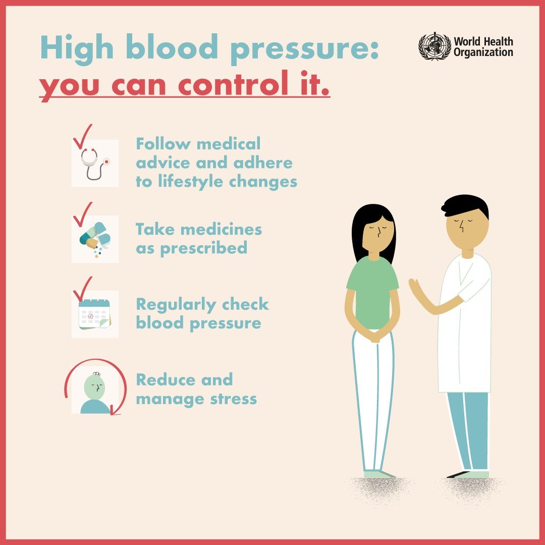 It's #WorldHypertensionDay. You can control high blood pressure: ✅ Follow 👨‍⚕️👩‍⚕️‍ advice and adhere to lifestyle changes ✅ Take 💊 as prescribed ✅ Regularly check blood pressure ✅ Reduce and manage stress 👉bit.ly/2YyZlYS