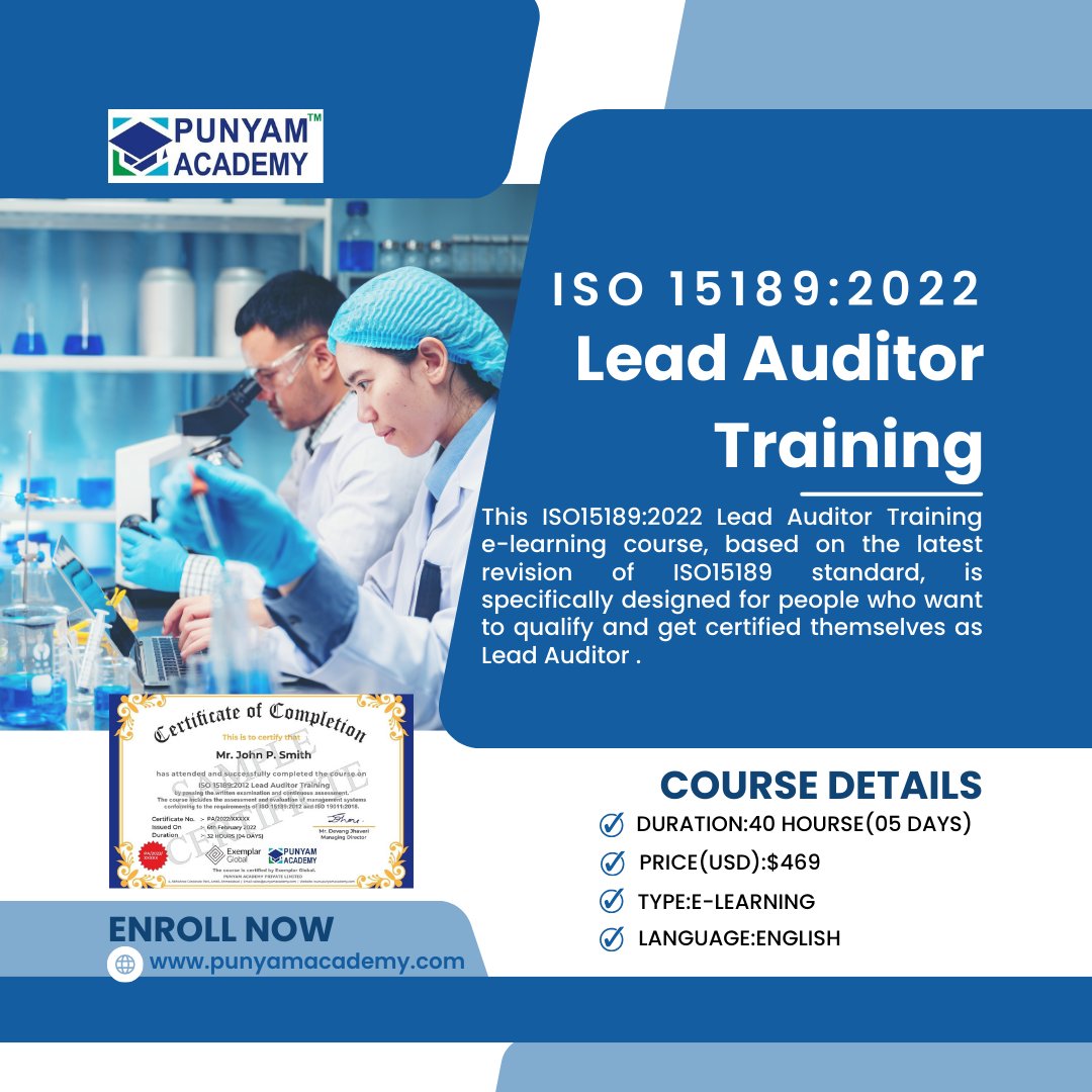 Looking for iso 15189:2022 lead auditor training than enroll now
For more information visit:
punyamacademy.com/course/lms/iso…
#iso #iso151892022 #CPD #ISO45001 #LeadAuditor #training #Punyam #auditor #exemplarcertified #2022  #punayamacademy