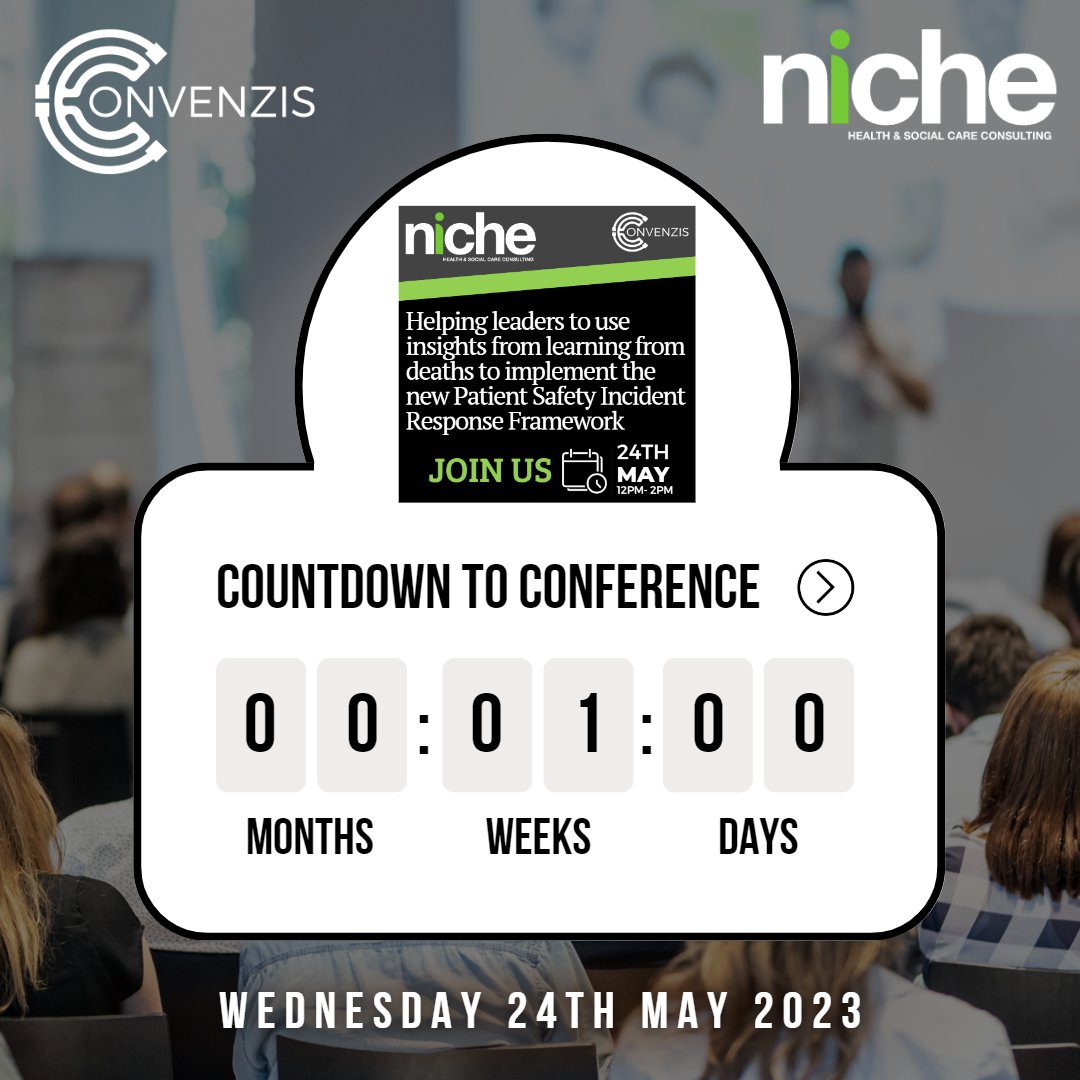 Only 1 week left now until the Helping leaders to use insights from learning from deaths to implement the new Patient Safety Incident Response Framework Event!!!

See details here 👇
loom.ly/6MFs-mU

#niche #leaders #patientsafety