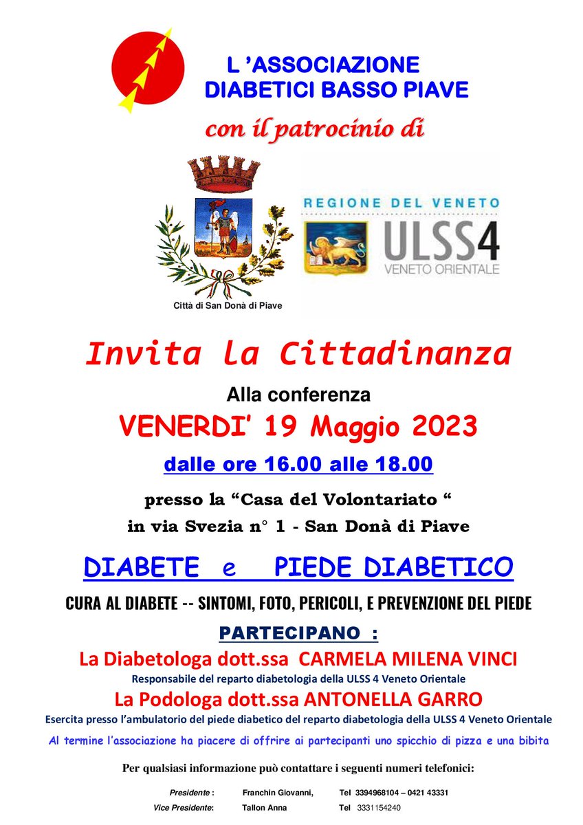 👉 𝗔𝘀𝘀𝗼𝗰𝗶𝗮𝘇𝗶𝗼𝗻𝗲 𝗱𝗶𝗮𝗯𝗲𝘁𝗶𝗰𝗶 𝗕𝗮𝘀𝘀𝗼 𝗣𝗶𝗮𝘃𝗲 Venerdì 19 maggio 16 - 18 <a href="/ulss10/">Ulss4</a> 
#sandonadipiave #sandona