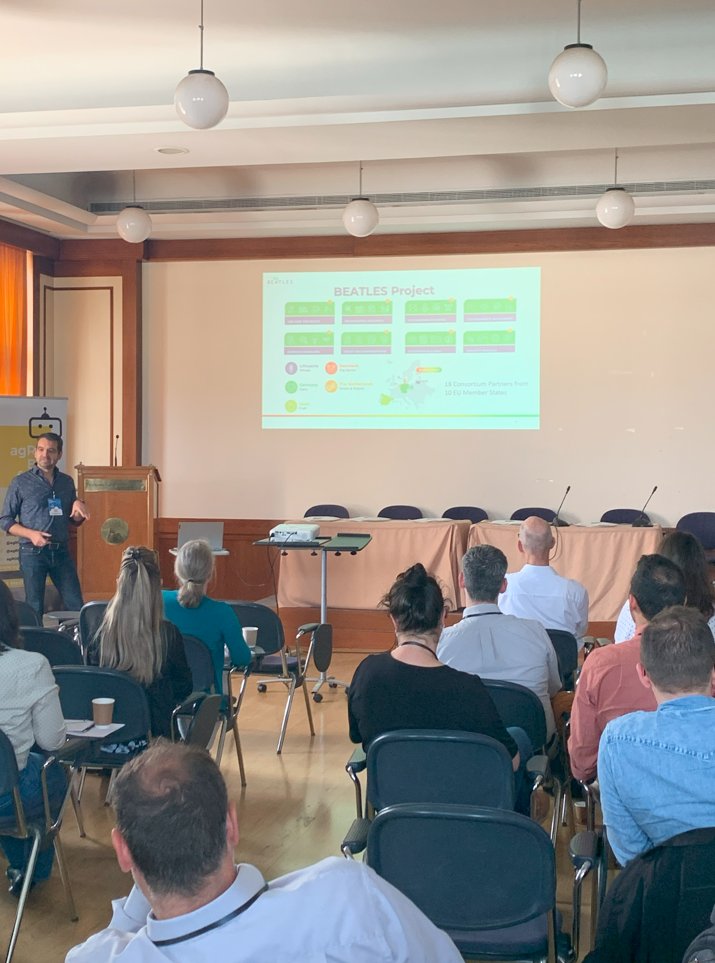 BEATLES_EU's tweet photo. ๐ Exciting update! The BEATLES team rocked at the "Unlocking the Power of Robotics in Agri-Food" event in #Athens, Greece. Our coordinator, Prof. Spyros Fountas presented our project, discussing barriers and drivers for adopting #climate_smart solutions in #agriculture. ๐พ๐ค https://t.co/z3k8QaM0tY