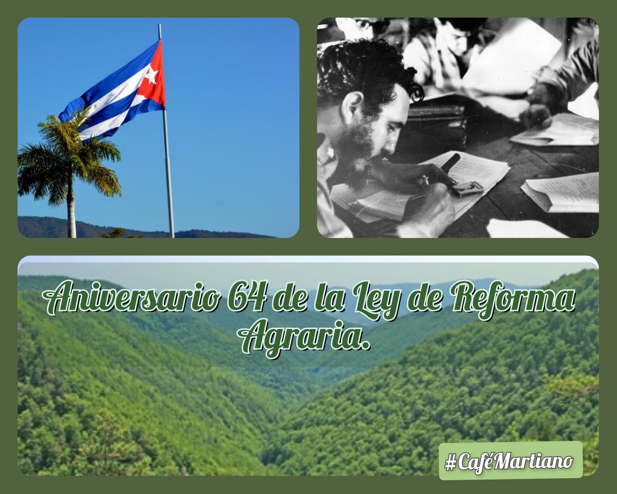 <a href="/cafemartiano/">❤️Café Martiano 🇨🇺</a> Buenos días, #CaféMartiano a 64 años de la Ley de Reforma Agraria: 

"Lo que menos les dimos a los campesinos fue tierras, les dimos algo que vale mucho más que tierra, que se llama independencia, Patria, Dignidad y condición de seres humanos". Fidel

#DíaDelCampesino 
#Cuba
