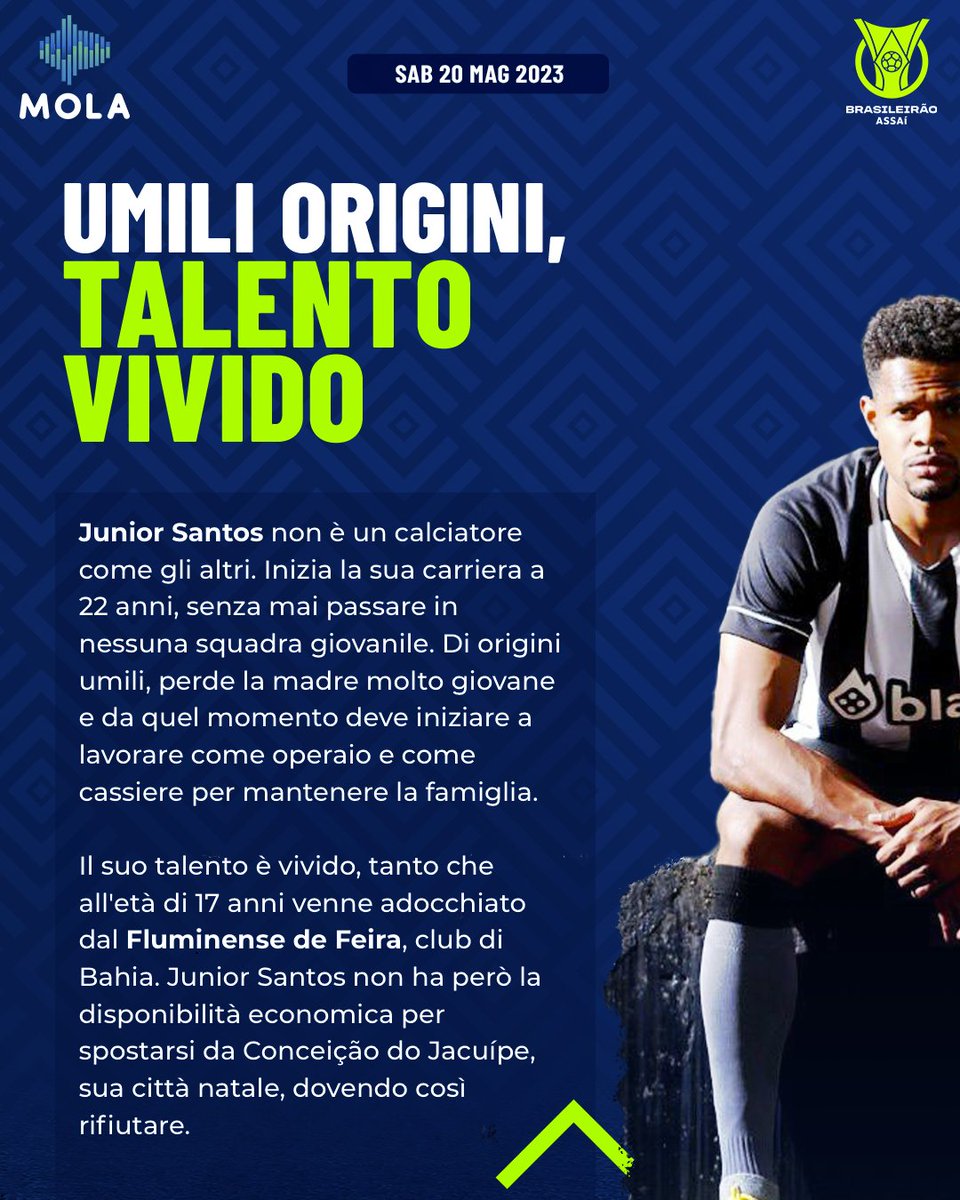 _Como_TV's tweet photo. L'incredibile storia di #JuniorSantos 🇧🇷
Da calciatore amatoriale fino ai 22 anni a irrinunciabile nel @Botafogo di @luiscastrocoach 💥
Sabato 20 alle 23:30 il Clássico Vovô tra #Botafoto e @FluminenseFC su #Mola 📲
#Botafogo #Brasileirao #Futebol #QueMola https://t.co/hz0F6wdbSD
