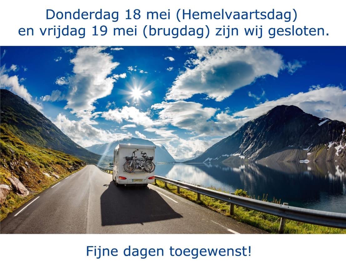 Donderdag 18 mei (Hemelvaartsdag) en vrijdag 19 mei (brugdag) zijn wij gesloten.

Fijne dagen toegewenst!
