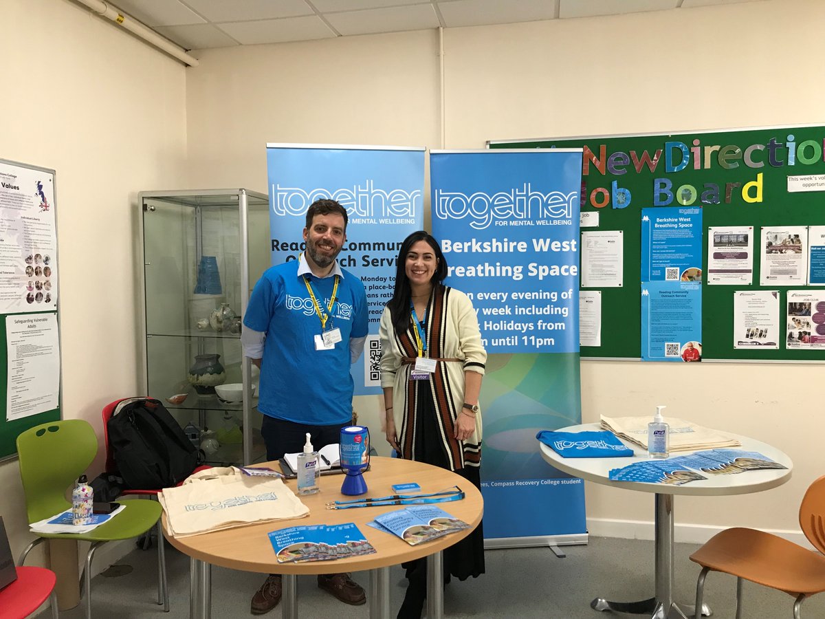 Pam and Andre from @TogetherMW are at the College today, talking to learners about their services and support available. Visit rdguk.info/Together_KMrIa to find out more.  @MentalHealth #MentalHealthAwarenessWeek #ToHelpMyAnxiety