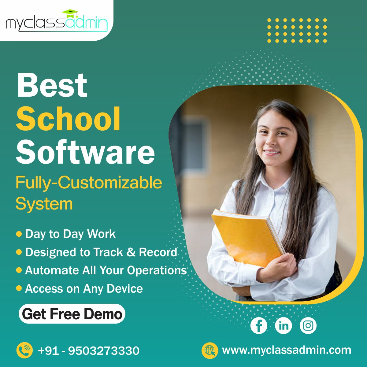Fully Digital School Management Software for All Levels of Educational Institutes.

Today Sign Up at myclassadmin.com & Call Us at +91-9503273330 for more info.

#schoolmanagementsystem #schoolsoftware #schoolmanagementapp #studentmanagementsystem #classmanagementsoftware