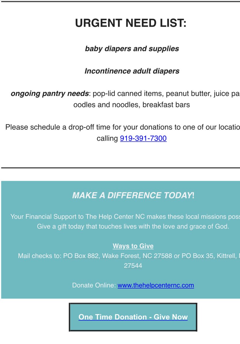 HelpCenterNC's tweet photo. Helpful Partners needed - 

Become a monthly partner , host a fundraising drive or make a donation to support our outreach efforts- Food Pantry, Mobile Pantry,  Elderly  Support Services, Diaper Bank and Family Enrichment Program.

Thank you for supporting our work! https://t.co/m7327XZKM9