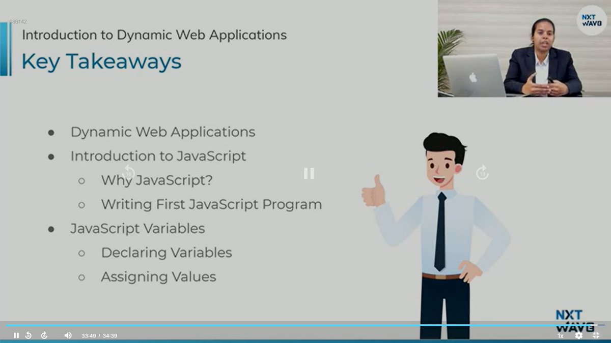 MohanaSreeKatam's tweet image. Hello People!!!
Introduction to JS & Variables > Introduction to Dynamic Web Applications
107 / 365 Days - Coding Challenge
Consistency matters a lot in development!!!
#dynamicwebdesign #nxtwave #ccbpian #coding #frontend #backend #database #javascript
NxtWave Rahul Attuluri