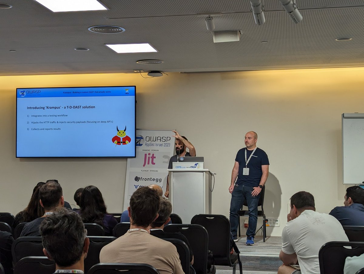 Zohar Shahar and Dmitry Karlinsky sharing how <a href="/Wix/">Wix</a>  built a DAST that actually works (I didn't check it but I believe them 😜). #appsecil <a href="/OWASP_IL/">OWASP Israel</a>