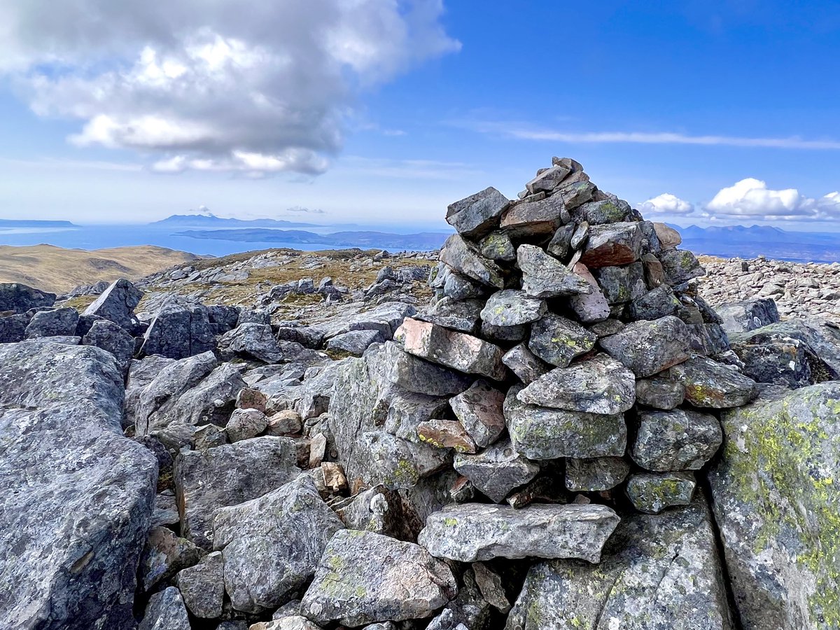 Beinn na Caillich summit, with Rum and Skye in the background. #Corbetts