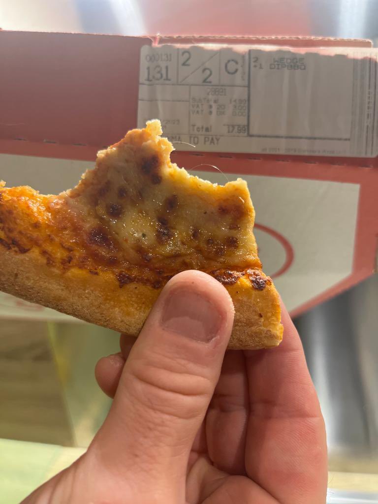 TedAgiants's tweet photo. Don’t expect a replacement pizza from @Dominos_UK if you have a massive hair in your pizza. They say they will pass it into their complaints team and do nothing. This happened over a month ago and went straight in the bin. https://t.co/GiYurycdgS
