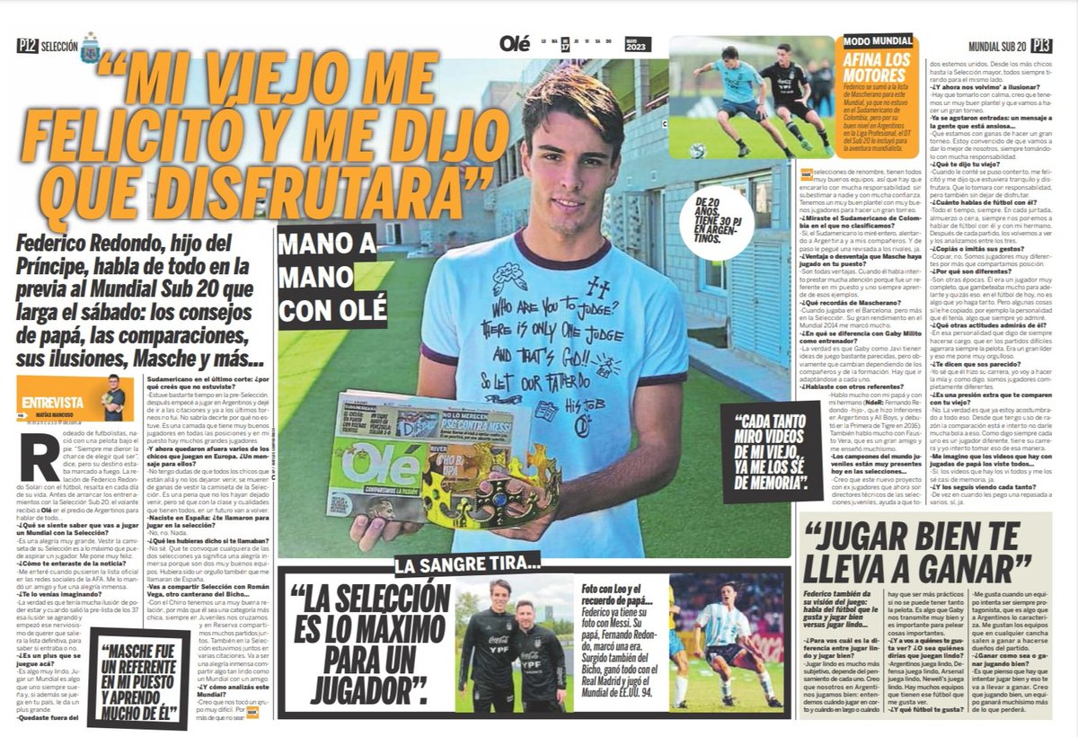 matiimancu's tweet photo. Buen día. El cinco de #AAAJ y de la Selección Sub 20 es página central del @DiarioOle 🇦🇷

@federedondo5 👏🏻 https://t.co/tCukalRpVU