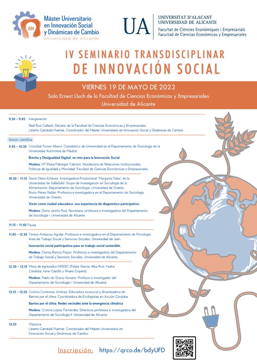 Teresa Amezcua <a href="/TeresaAmezcuaA/">Teresa Amezcua Aguilar</a>  profesora de la <a href="/ujaen/">Universidad de Jaén</a> y miembro del equipo de investigación de @EstructuraIn3 impartirá la Conferencia"Innovación social participativa para un trabajo social sostenible" en el 5°Seminario transdisciplinar de Innovación Social de la <a href="/UA_Universidad/">Universidad de Alicante UA</a>