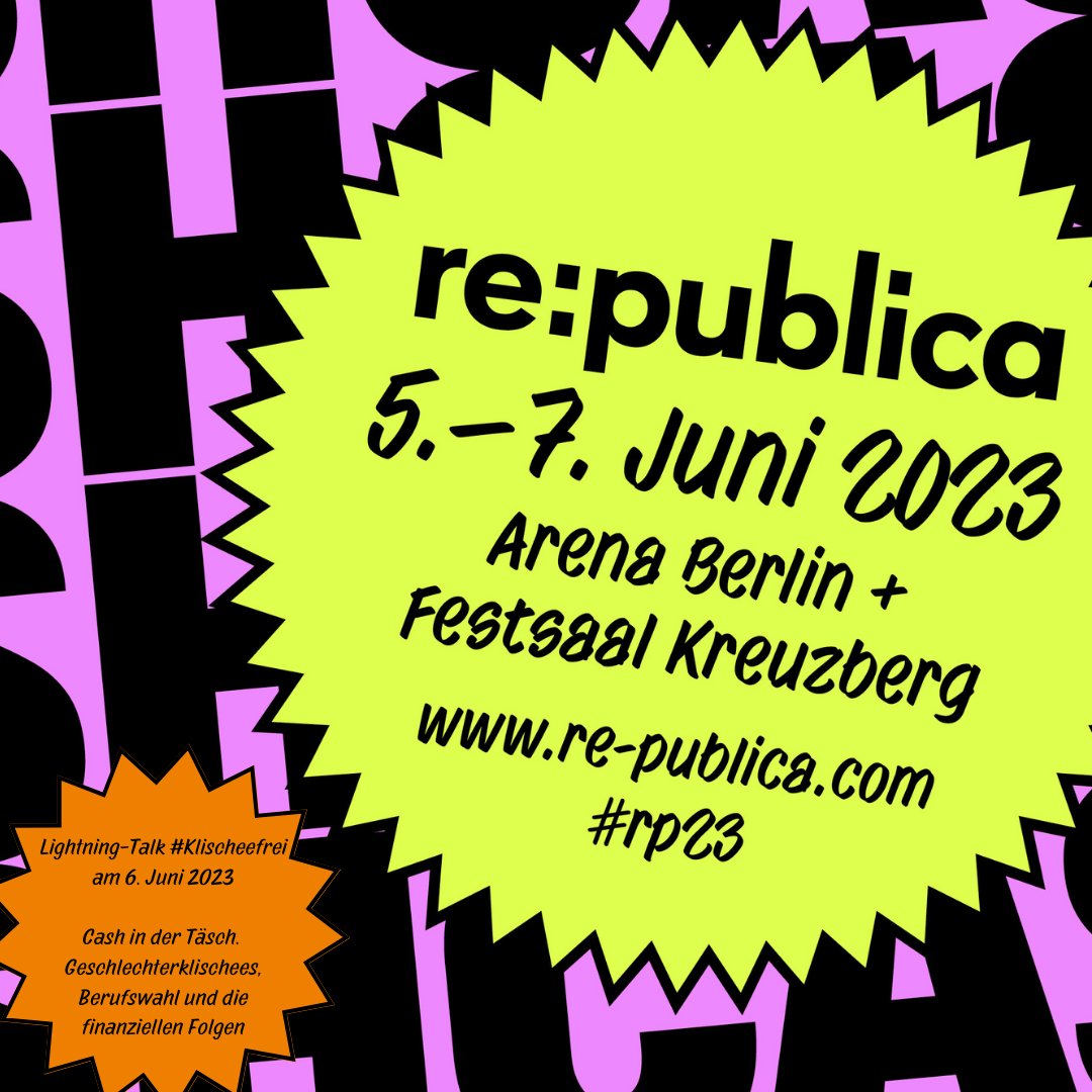 klischee_frei's tweet photo. Wer legt eigentlich fest, welcher Beruf für wen geeignet ist? Geschlechterklischees wirken sich nach wie vor auf die #Berufswahl aus. Die #republica hat in diesem Jahr das Motto #CASH. #Klischeefrei ist mit dem Lightning-Talk „Cash in der Täsch" dabei, kommt vorbei! @republica https://t.co/fHq4IczKYD