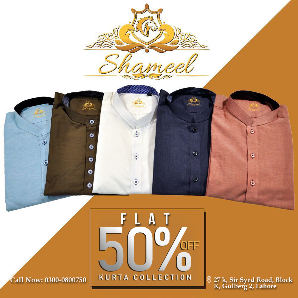 We are excited to announce a special offer on our Ready-to-Wear Kurtas Collection! Starting today, we are offering a flat 50% off on all RTW kurtas. 

Store Address: 27 K, Block K Gulberg 2, Sir Syed Road, Lahore, Punjab, Pakistan

Call/WhatsApp: +923000800750