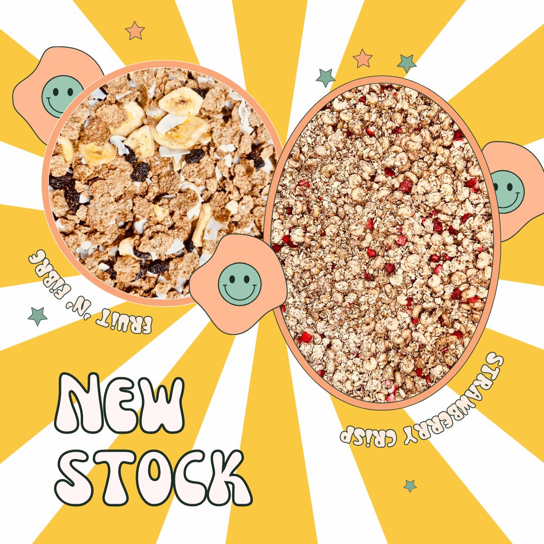 refillosaurus's tweet photo. New cereals added to stock: Strawberry Crisp 🍓 and Fruit 'n' Fibre 🍇. Create your own unique cereal blend with our variety of dried fruits, nuts, and plain bases. Each item must be individually weighed before mixing. Check out our selection today! 💕 💗 https://t.co/Y0IelJfE2x
