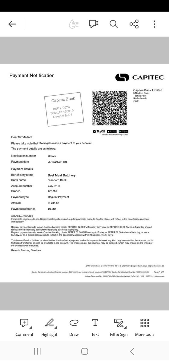 Some customers think I was born yesterday.  How do you send such a fake pop and think I won't verify it.

He even opted to pay by EFT before I asked. Already, that's a red flag 🤣🤣.

Try next from Kamogelo Magwai for PTA CBD.