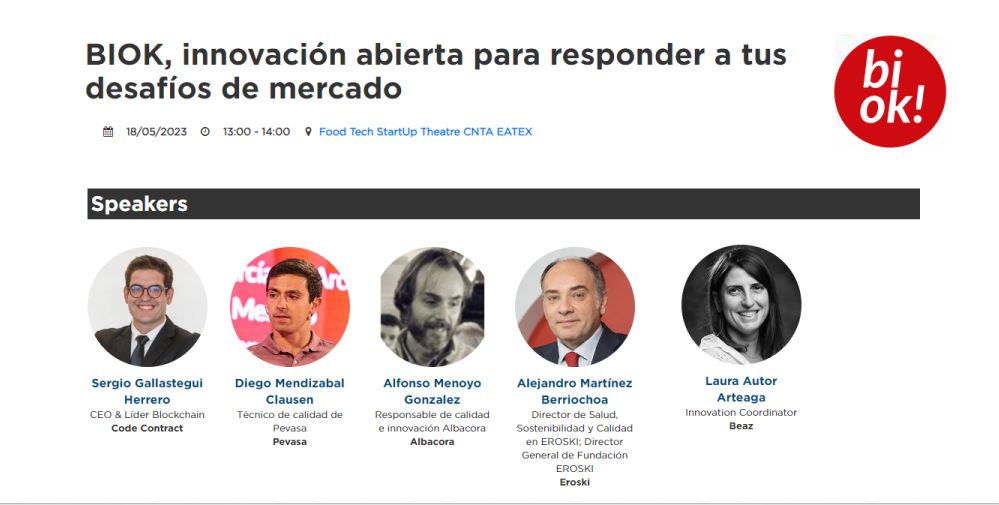 BizkaiaEmpresa's tweet photo. #F4F2023
‼️ Y mañana, a las 13 h, en el Theatre CNTA EATEX, presentamos la plataforma de #InnovaciónAbierta #BIOK
🗣️ con las 3 empresas protagonistas de un reto ya concluido: #Albacora, #Pevasa y #CodeContract
🗣️ con la que, allí mismo, lanzará el próximo: #EROSKI https://t.co/ELg726Ua5v