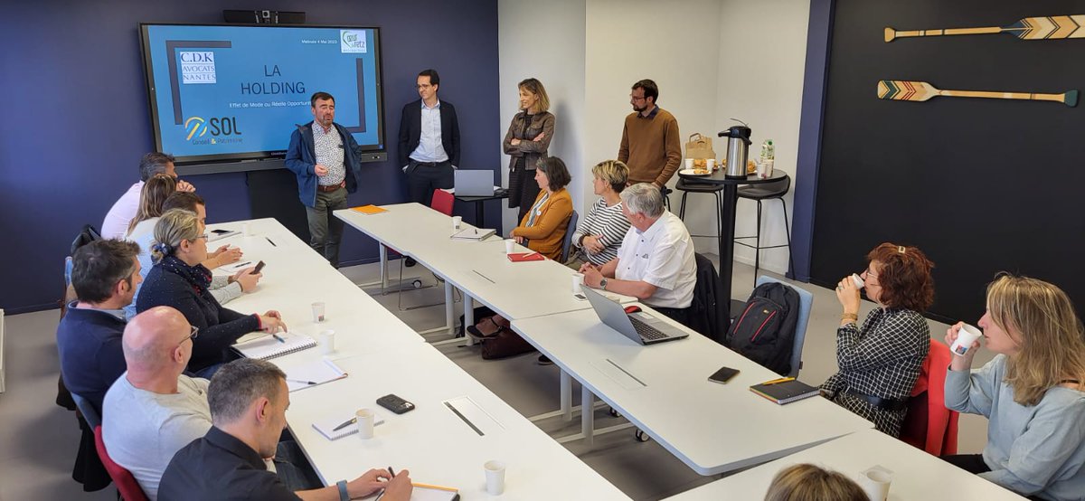 Ce jeudi 4 mai, l’association a organisé une matinale sur le thème : « Holding : effet de mode ou réelle opportunité ? » à Pornic. Nous tenons à remercier Sophie LEGEARD et Maître Gauthier pour leur intervention ainsi que tous les adhérents qui ont participé à cette matinale.