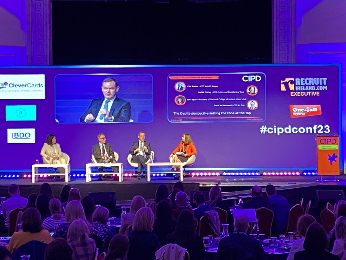 The C-suite perspective-setting the tone at the top. Great conversation and insights from the panel moderated by ⁦<a href="/ginaquin/">gina quin</a>⁩. ⁦<a href="/smurfitkappa/">Smurfit Westrock</a>⁩ ⁦<a href="/AnPostRS/">An Post Retailer Services</a>⁩ ⁦<a href="/ibec_irl/">Ibec</a>⁩ ⁦<a href="/JaniceERF/">Janice O'Rourke</a>⁩ ⁦<a href="/cipdireland/">CIPD Ireland</a>⁩ #sustainablefuture #retention #cipdconf23
