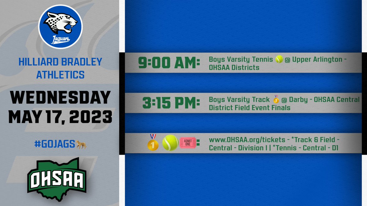 Today’s Events | 5/17/23 🐆 @runjaguars • 🥇🎾🎟️: OHSAA.org/tickets