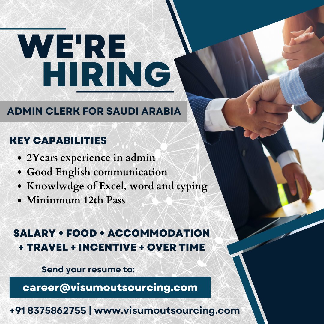 #visumservices #work #workpermit #gulfstream #gulfjobcareers #gulfjobs #gulfjobseekers #saudiarabia #saudi #jobseekers #saudijobs #Admin #AdminClerk #hiring #hiringnow #MiddleEast #MiddleEastJobs