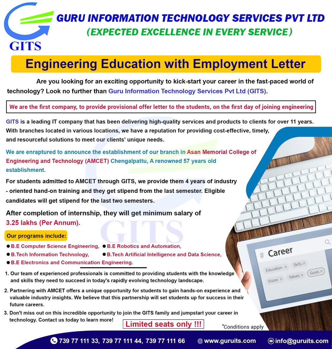 Engineering Education with Employment Letter
#AMCET #Chengalpattu #BE #BTech #qualityeducation #JOB #GITS #informationtechnology #careergrowth #collerbration #career #joboffering #offerletter #engineeringstudents #joboffer #JobOpportunity #oppurtunities #IT #placement #students