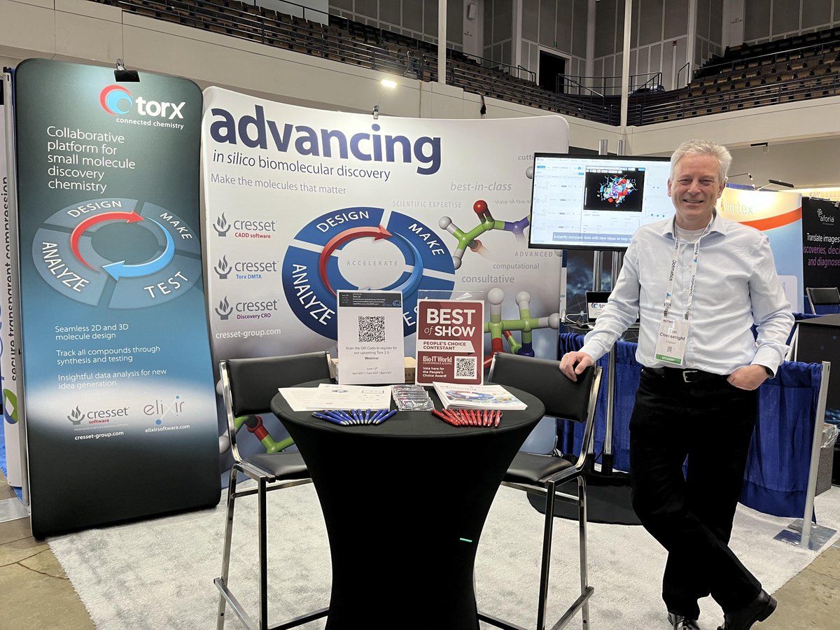 TorxSoftware's tweet photo. We are set up and ready to meet at Bio-IT World, booth 215, with our partner Cresset!

@Tim Cheeseright, CEO, Torx Software, will be presenting in Pharmaceutical R&amp;D Informatic Track today at 12:40. If you’re attending, be sure to catch his presentation!

#DMTA #BioIT23 https://t.co/PNj17shfLq