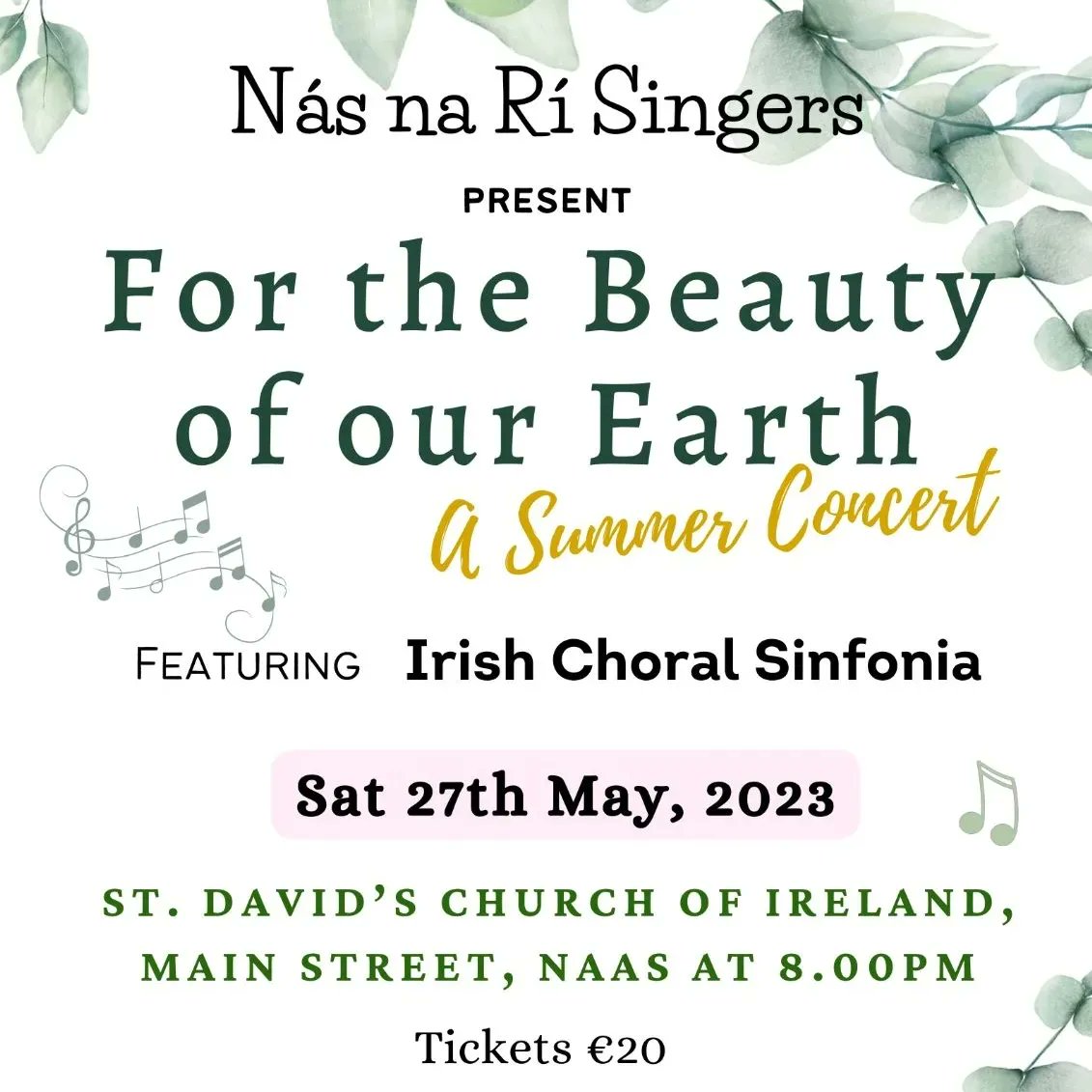 Only 10 more days until our Summer Concert! Do you have your tickets yet?

If not, you better act fast and get your tickets now through Eventbrite, a choir member or at Barker & Jones (Naas)! 

eventbrite.ie/e/for-the-beau…

#choir #NasNaRi #summerconcert #naasball #beautyofourearth