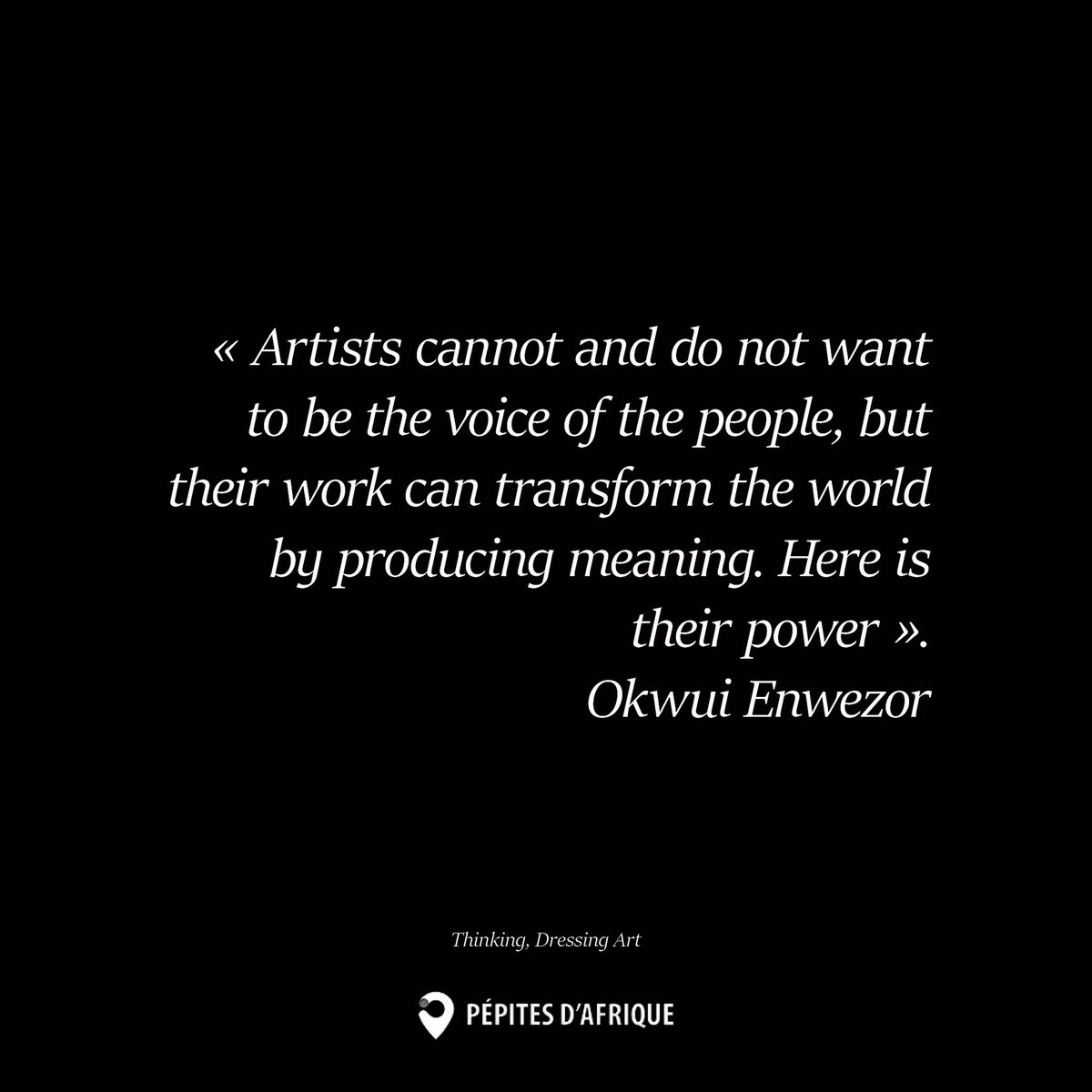 DPepites's tweet photo. 🔔 Art Citation 🔔

By the great curator Okui Enwezor

•

Have a nice day!

•

#citation #Citations #citationdujour #citationsdefilles #citationdusoir #citationoftheday #citationmotivante #citationparisienne #citationparis #citationsparis #citationinspirante #citatationcurator https://t.co/SBbbgGfpDg
