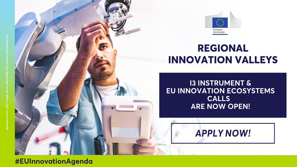 🚀 Regional Innovation Valleys calls are open!

Under the #EUInnovationAgenda, the RIVs aim to harness the potential of #deeptech innovation across the 🇪🇺.

Register our info session & learn more about the #I3Instrument & #EUInnovationEcosystems calls 👇
europa.eu/!nxthHD
